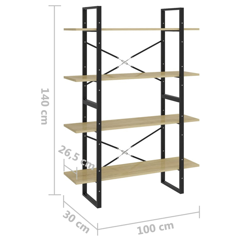 Boekenkast met 4 schappen 100x30x140 cm spaanplaat sonoma eiken MeubelReus