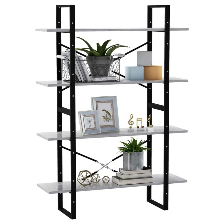 Boekenkast met 4 schappen 100x30x140 cm spaanplaat betongrijs MeubelReus