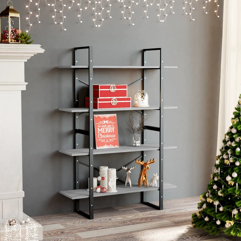 Boekenkast met 4 schappen 100x30x140 cm spaanplaat betongrijs MeubelReus