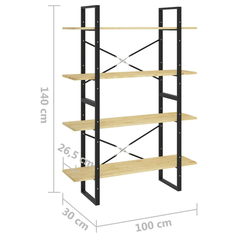 Boekenkast met 4 schappen 100x30x140 cm massief grenenhout MeubelReus