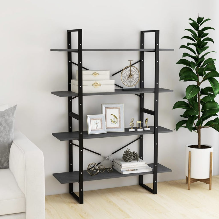 Boekenkast met 4 schappen 100x30x140 cm grenenhout grijs MeubelReus