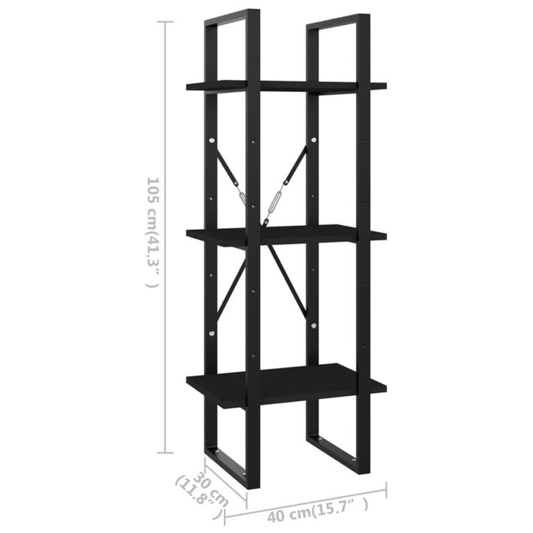 Boekenkast met 3 schappen 40x30x105 cm spaanplaat zwart MeubelReus