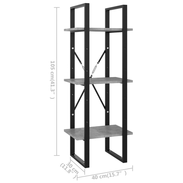 Boekenkast met 3 schappen 40x30x105 cm spaanplaat betongrijs MeubelReus