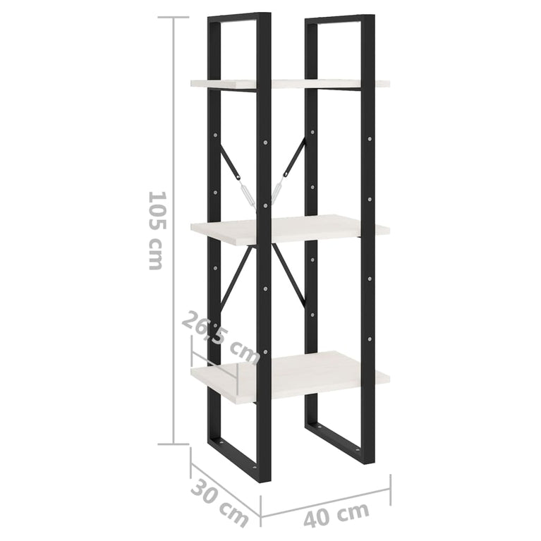 Boekenkast met 3 schappen 40x30x105 cm massief grenenhout wit MeubelReus