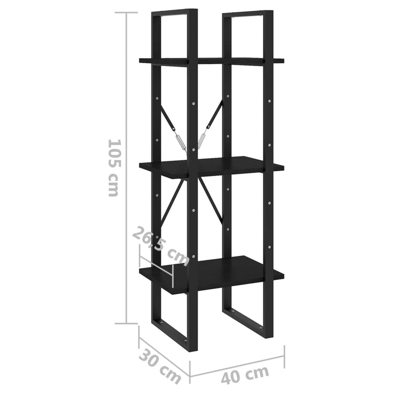 Boekenkast met 3 schappen 40x30x105 cm massief grenenhout zwart MeubelReus