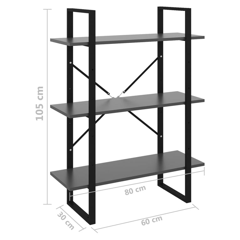 Boekenkast 80x30x105 cm spaanplaat grijs MeubelReus