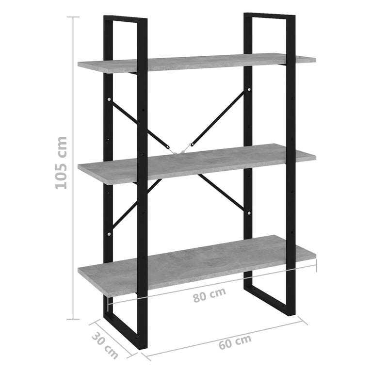 Boekenkast 80x30x105 cm spaanplaat betongrijs MeubelReus