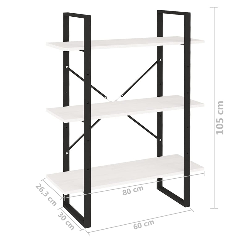 Boekenkast met 3 schappen 80x30x105 cm massief grenenhout wit MeubelReus