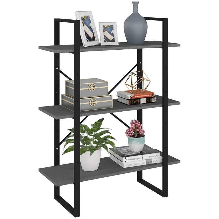 Boekenkast met 3 schappen 80x30x105 cm massief grenenhout grijs MeubelReus