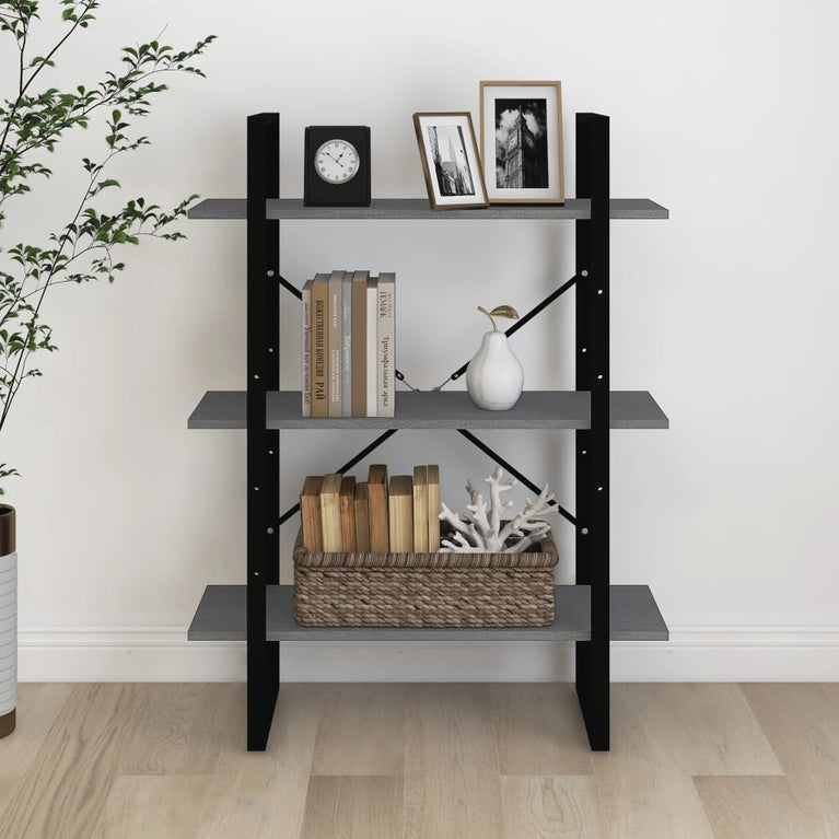 Boekenkast met 3 schappen 80x30x105 cm massief grenenhout grijs MeubelReus