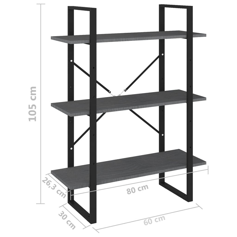 Boekenkast met 3 schappen 80x30x105 cm massief grenenhout grijs MeubelReus