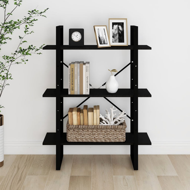 Boekenkast met 3 schappen 80x30x105 cm massief grenenhout zwart MeubelReus
