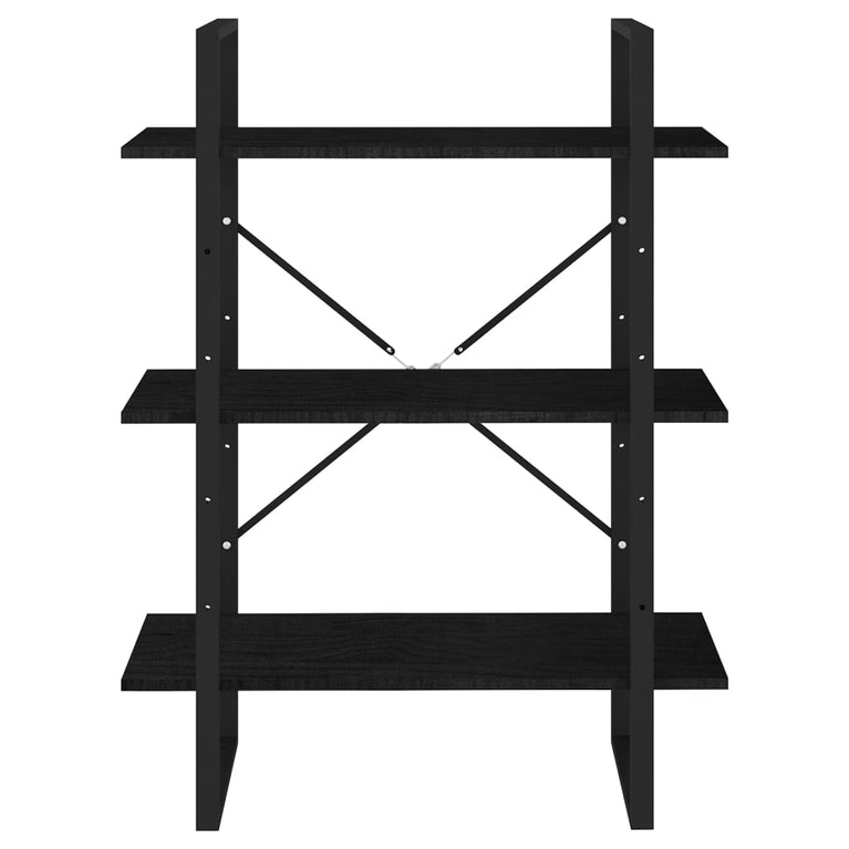 Boekenkast met 3 schappen 80x30x105 cm massief grenenhout zwart MeubelReus