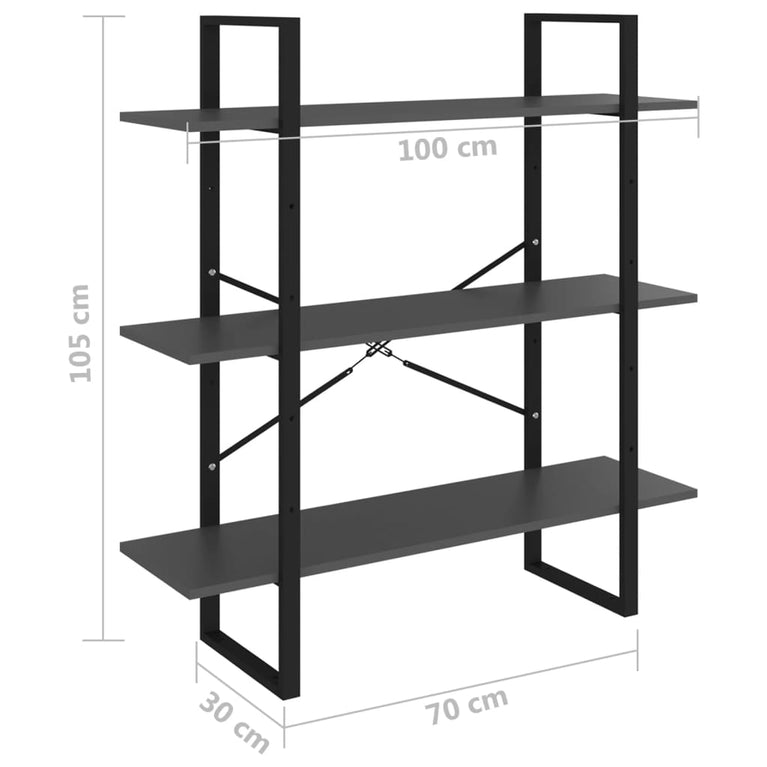 Boekenkast 100x30x105 cm spaanplaat grijs MeubelReus