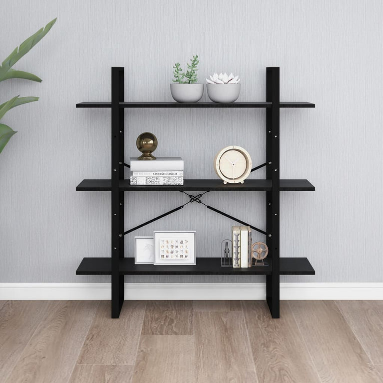 Boekenkast met 3 schappen 100x30x105 cm grenenhout zwart MeubelReus