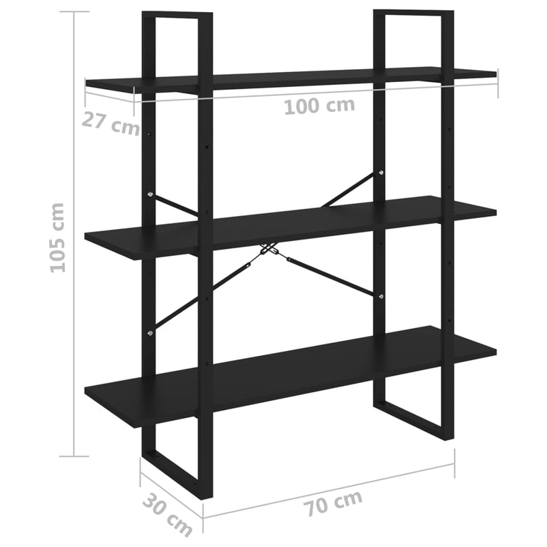 Boekenkast met 3 schappen 100x30x105 cm grenenhout zwart MeubelReus