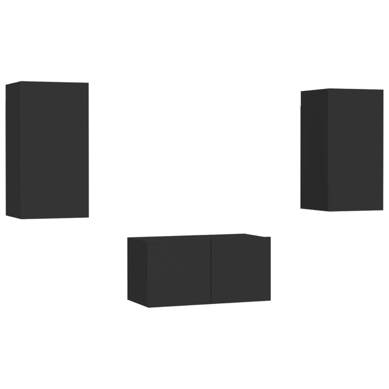 3-delige Tv-meubelset spaanplaat zwart MeubelReus