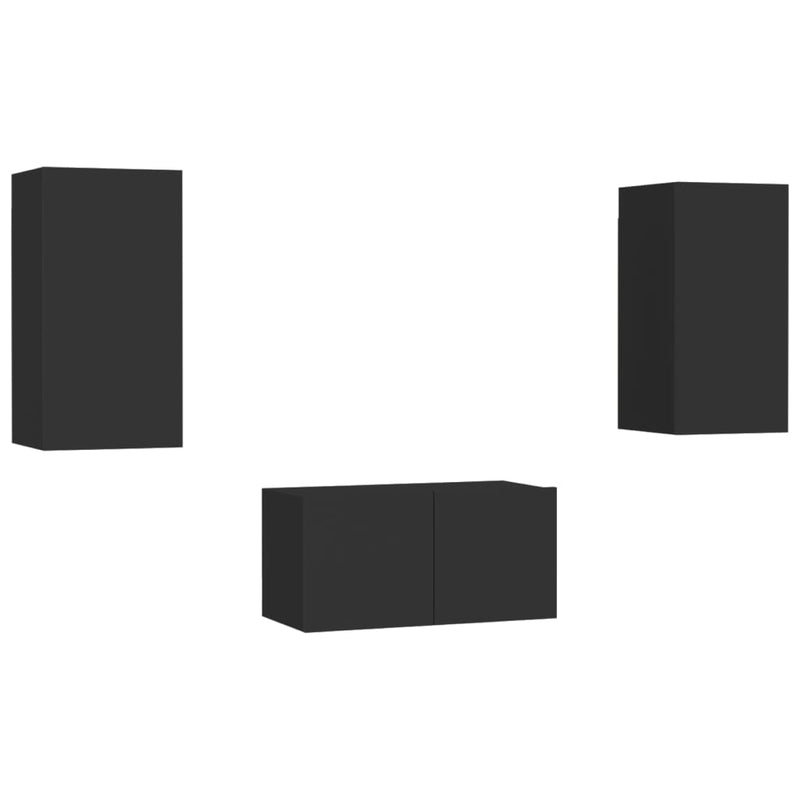 3-delige Tv-meubelset spaanplaat zwart MeubelReus