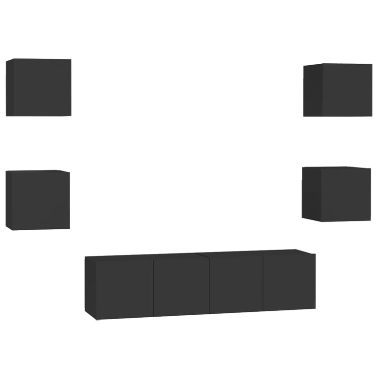6-delige Tv-meubelset spaanplaat zwart MeubelReus