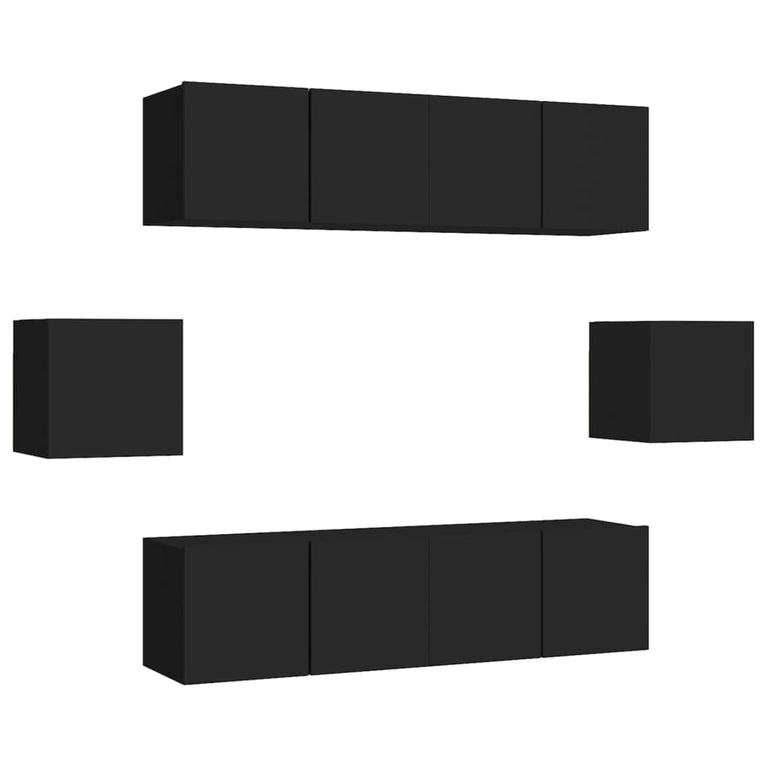 6-delige Tv-meubelset spaanplaat zwart MeubelReus