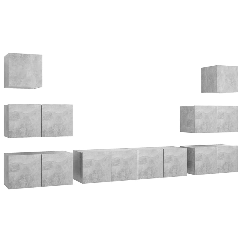 8-delige Tv-meubelset spaanplaat betongrijs MeubelReus