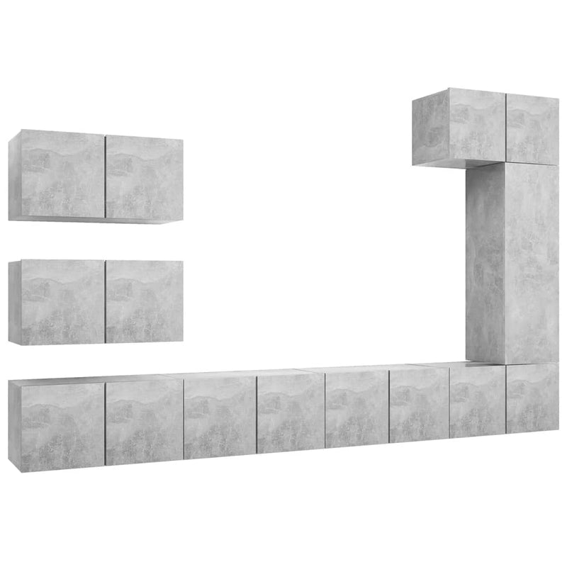 8-delige Tv-meubelset spaanplaat betongrijs