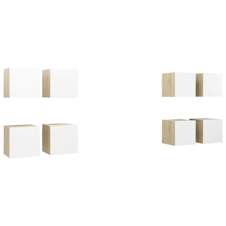 Tv-wandmeubelen 8 st 30,5x30x30 cm wit en sonoma eikenkleurig