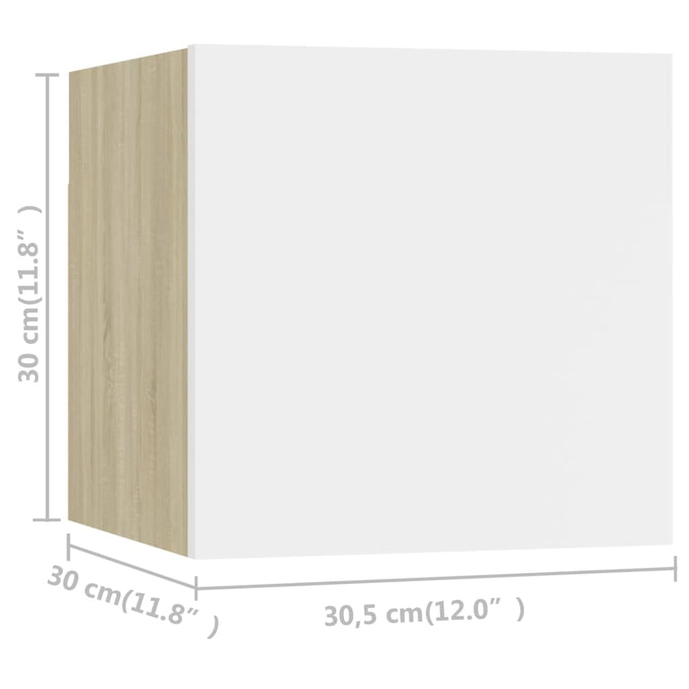 Tv-wandmeubelen 8 st 30,5x30x30 cm wit en sonoma eikenkleurig