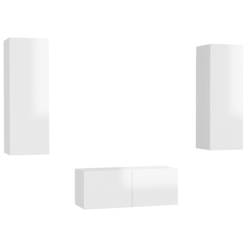 3-delige Tv-meubelset spaanplaat hoogglans wit MeubelReus