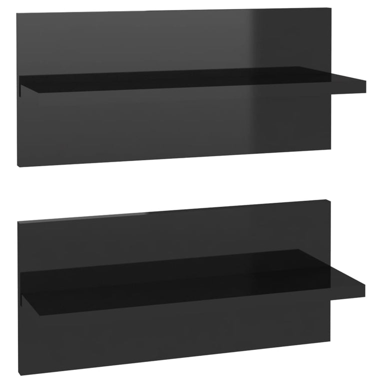 Wandschappen 2 st 40x11,5x18 cm hoogglans zwart MeubelReus