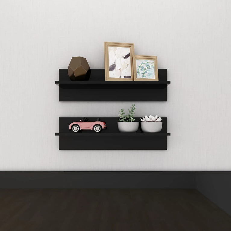 Wandschappen 2 st 60x11,5x18 cm spaanplaat hoogglans zwart MeubelReus
