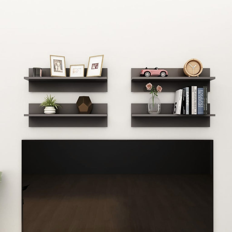 Wandschappen 4 st 60x11,5x18 cm spaanplaat hoogglans grijs MeubelReus