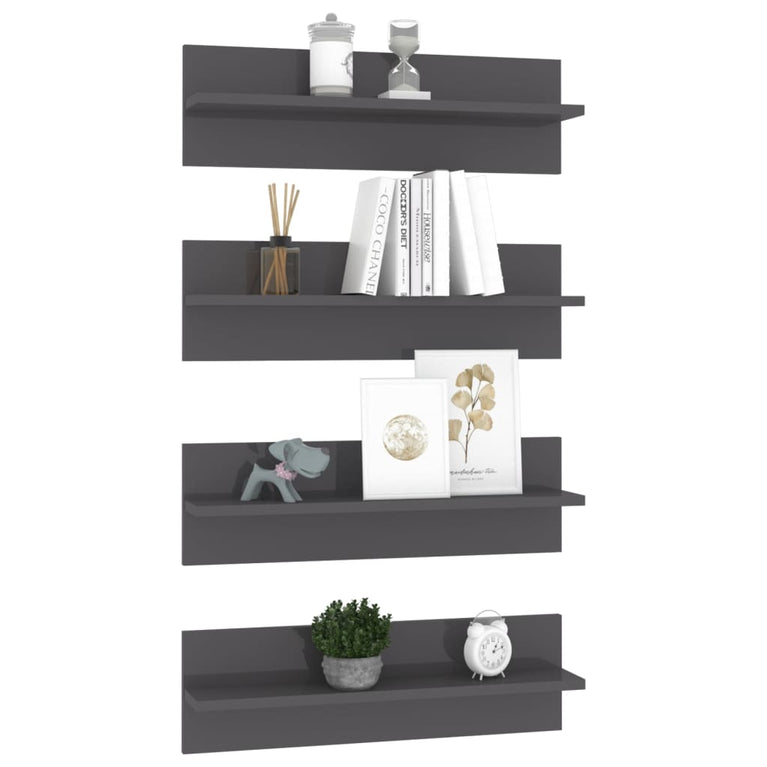 Wandschappen 4 st 60x11,5x18 cm spaanplaat hoogglans grijs MeubelReus