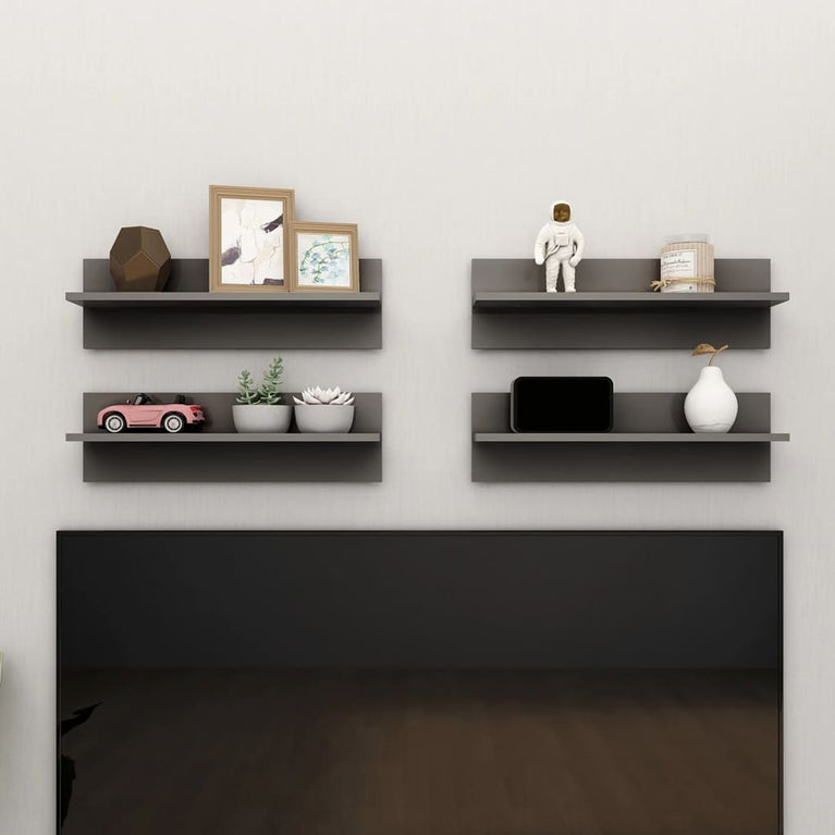 Wandschappen 4 st 60x11,5x18 cm spaanplaat hoogglans grijs MeubelReus