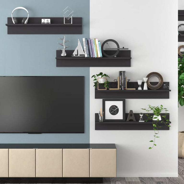 Wandschappen 4 st 80x11,5x18 cm spaanplaat grijs MeubelReus