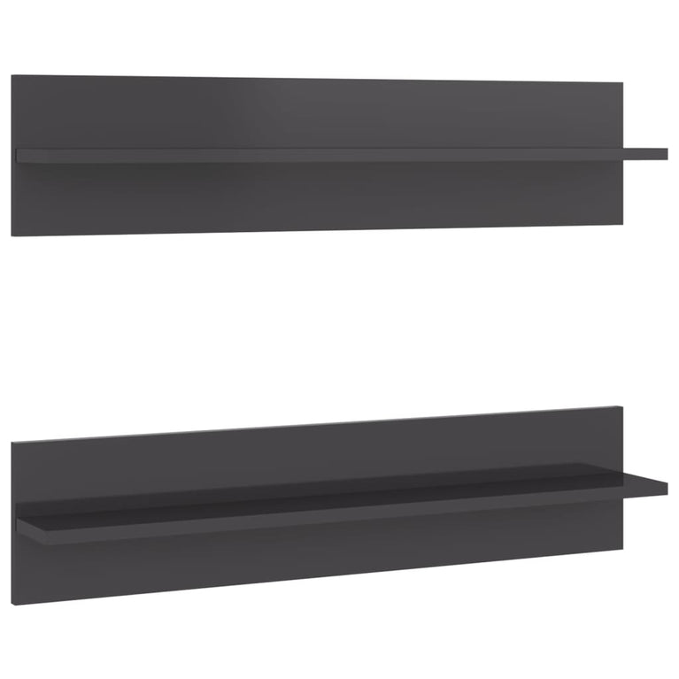 Wandschappen 2 st 80x11,5x18 cm spaanplaat hoogglans grijs MeubelReus