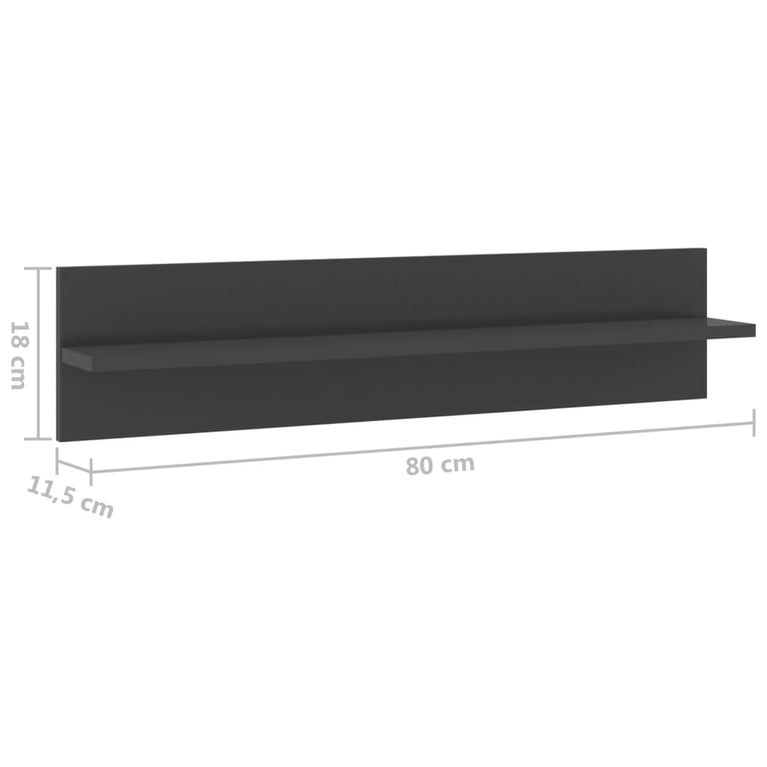 Wandschappen 2 st 80x11,5x18 cm spaanplaat hoogglans grijs MeubelReus