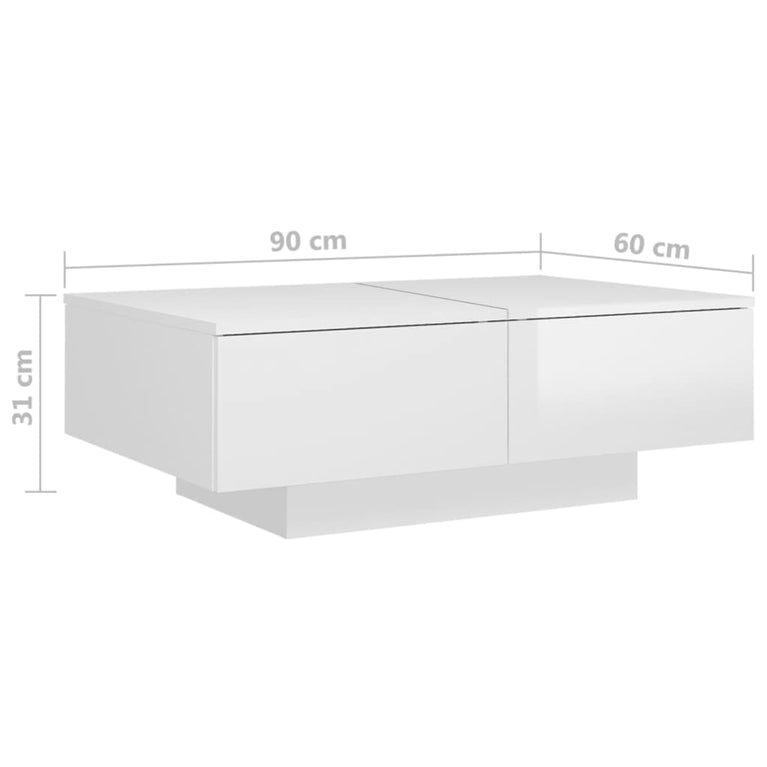 Salontafel 90x60x31 cm spaanplaat hoogglans wit MeubelReus