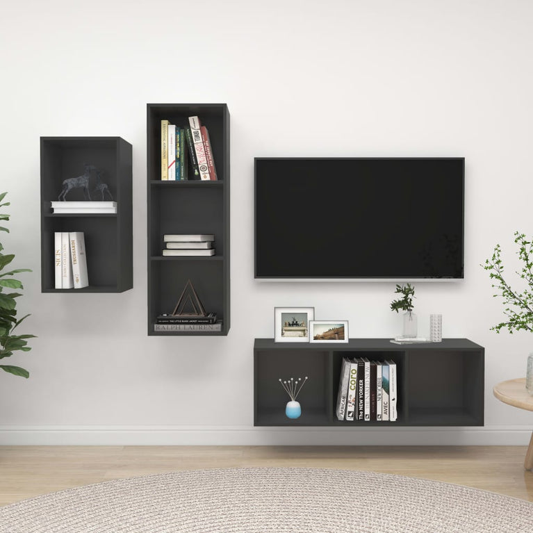 3-delige Tv-meubelset spaanplaat grijs MeubelReus