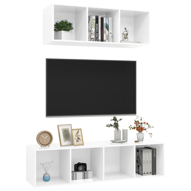 2-delige Tv-meubelset spaanplaat hoogglans wit MeubelReus