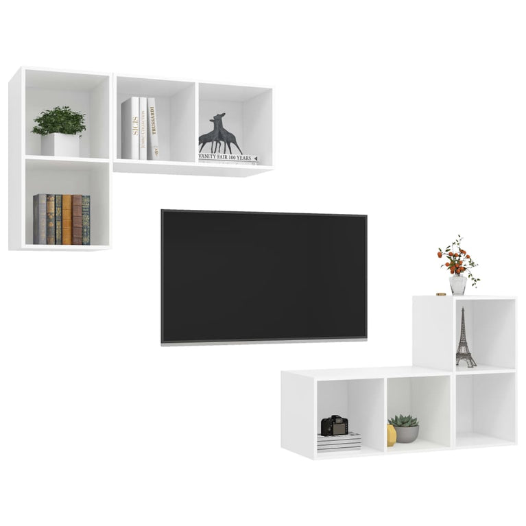 Tv-wandmeubelen 4 st bewerkt hout wit MeubelReus
