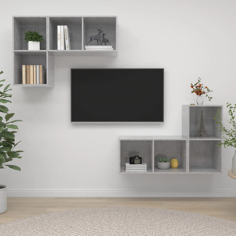 Tv-wandmeubelen 4 st spaanplaat betongrijs MeubelReus