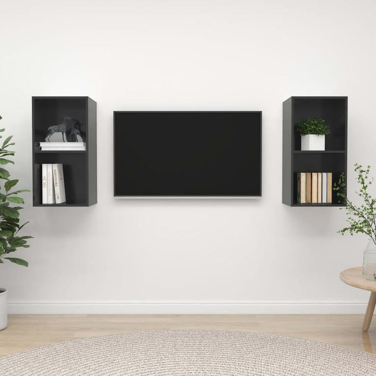 Tv-wandmeubelen 2 st spaanplaat hoogglans grijs MeubelReus
