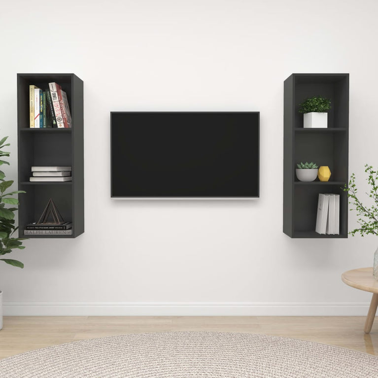 Tv-wandmeubelen 2 st spaanplaat grijs MeubelReus