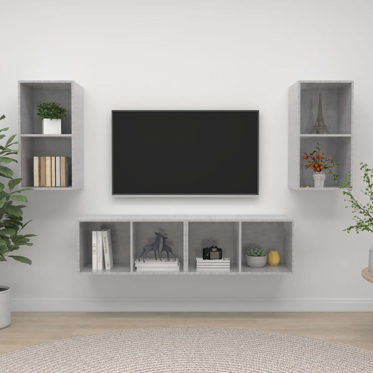 Tv-wandmeubelen 4 st spaanplaat betongrijs MeubelReus