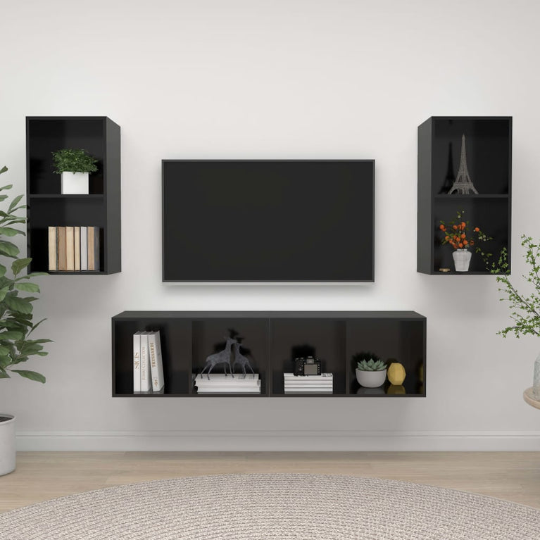 Tv-wandmeubelen 4 st spaanplaat hoogglans zwart MeubelReus
