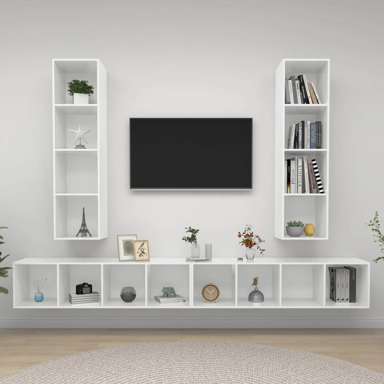 Tv-wandmeubelen 4 st spaanplaat hoogglans wit MeubelReus