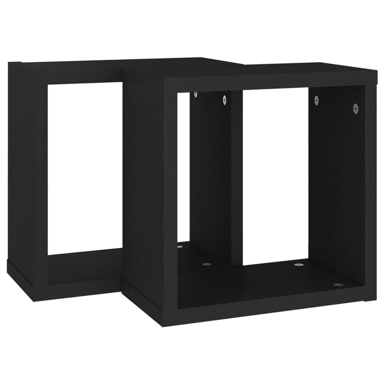 Wandschappen kubus 2 st 30x15x30 cm zwart