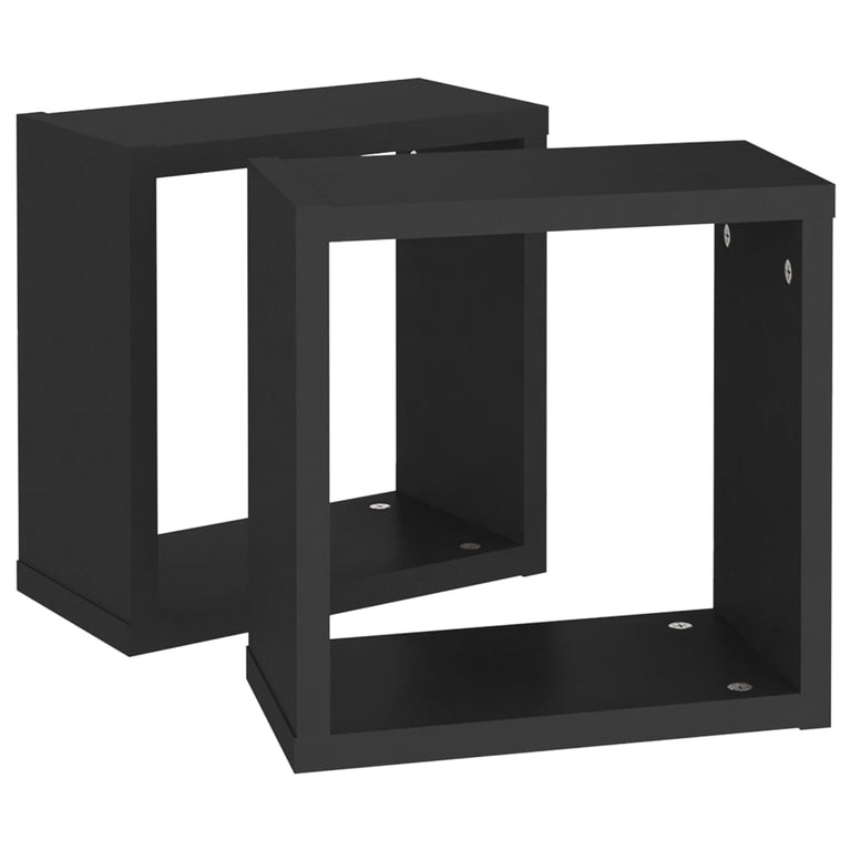 Wandschappen kubus 2 st 30x15x30 cm zwart