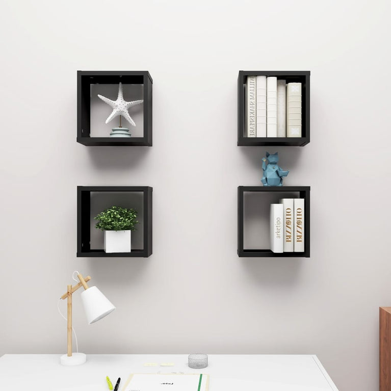 Wandschappen kubus 4 st 30x15x30 cm zwart